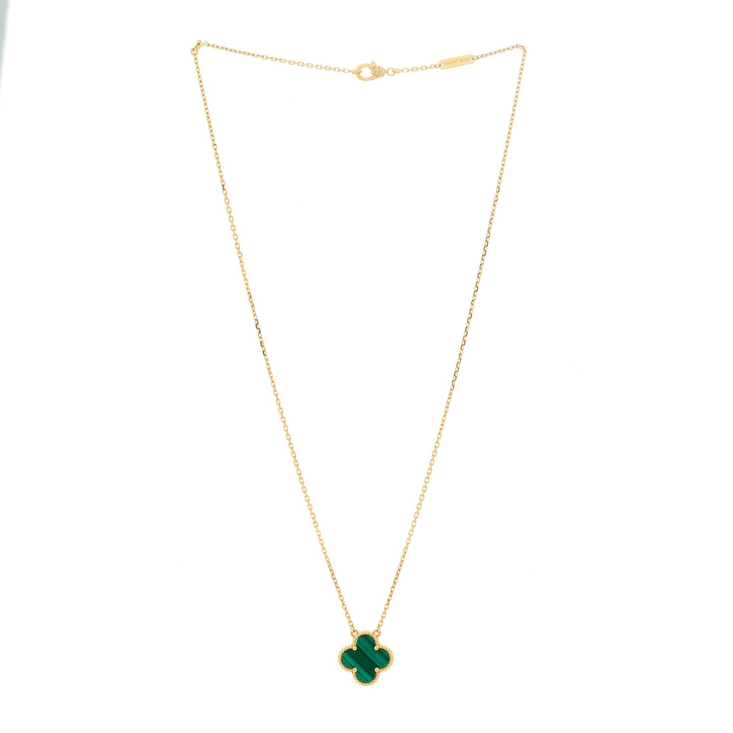 18K Yellow Gold Malachite Vintage Alhambra Pendant Necklace