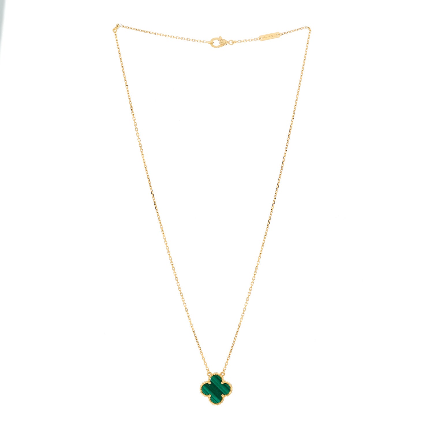 Van Cleef & Arpels 18K Yellow Gold Malachite Vintage Alhambra Pendant Necklace 6 of 6