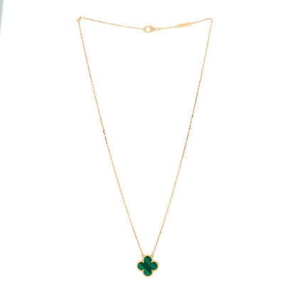 Van Cleef & Arpels 18K Yellow Gold Malachite Vintage Alhambra Pendant Necklace 6 of 6