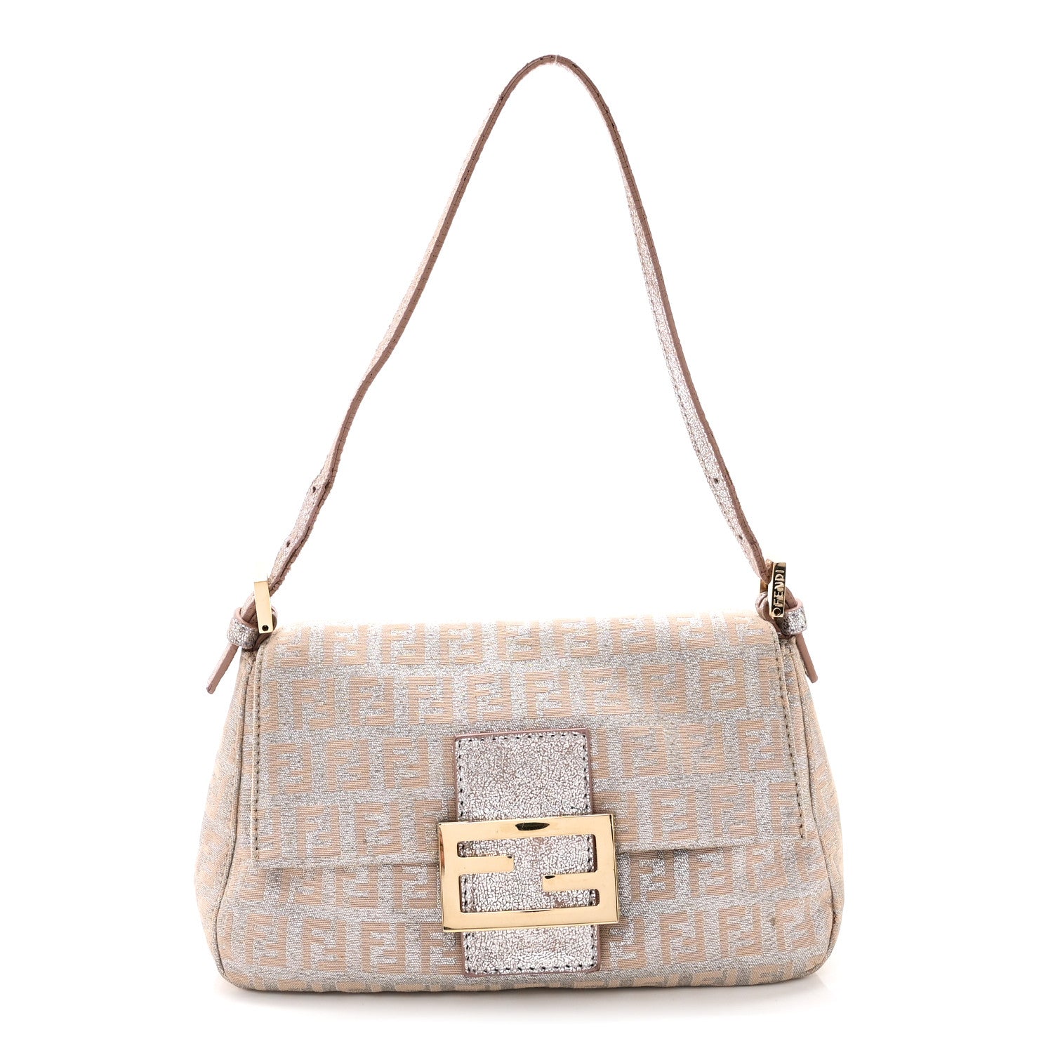 Fendi Metallic Jacquard Zucchino Suede Mini Mama Baguette Cipria Argento Grigio 1 of 9