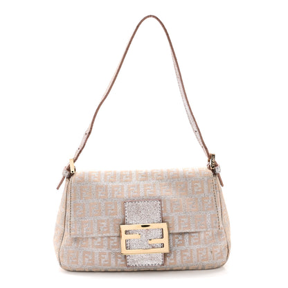Fendi Metallic Jacquard Zucchino Suede Mini Mama Baguette Cipria Argento Grigio 1 of 9