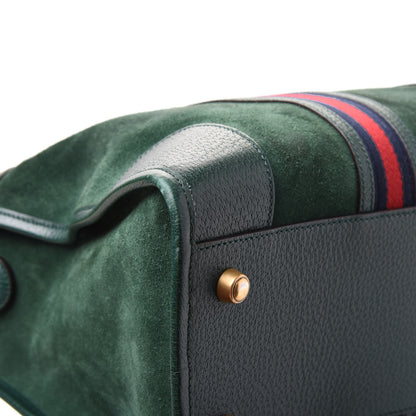 Gucci Suede Daino Textured Dollar Calfskin Web Medium Duffle Bag Green 7 of 11