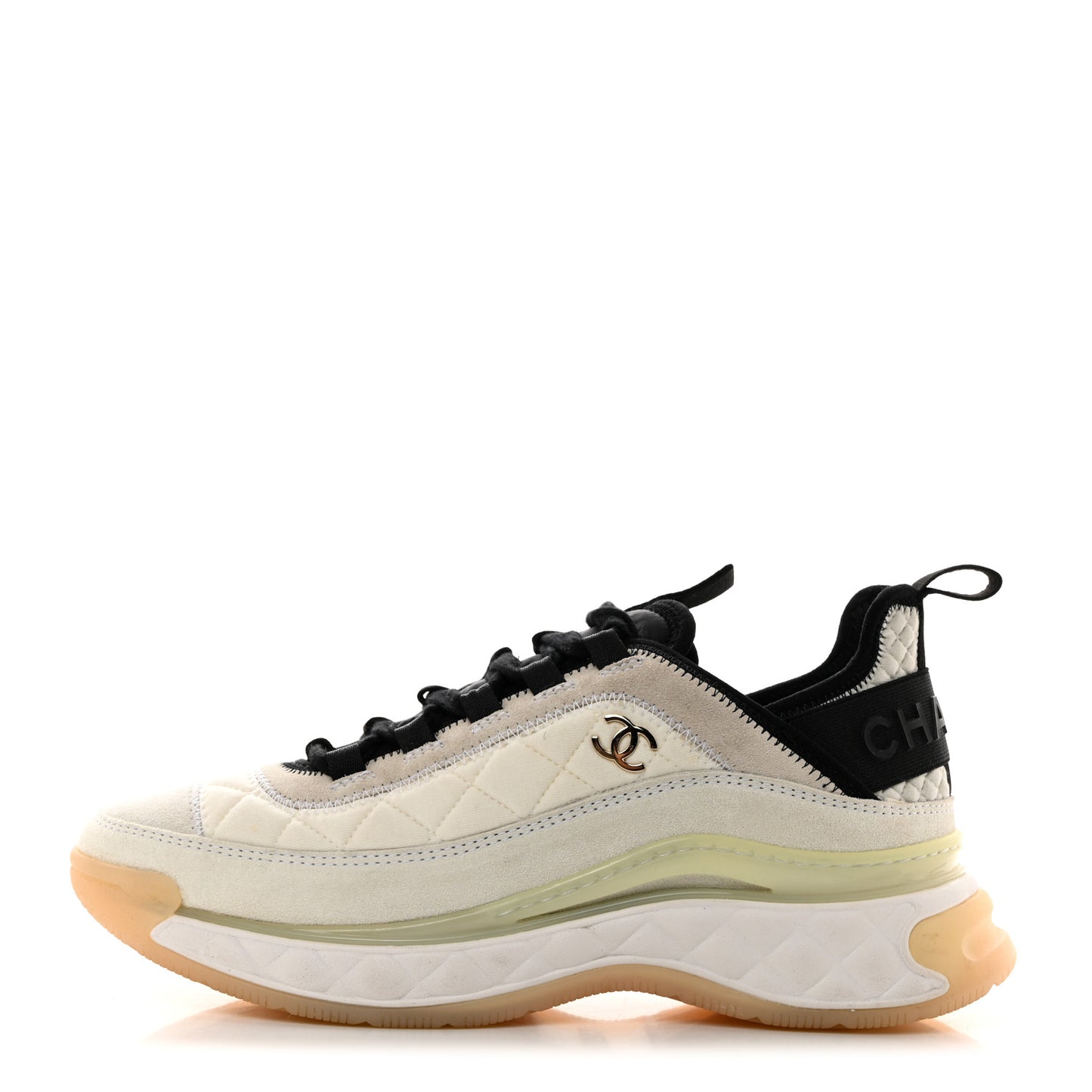 Velvet Calfskin Mixed Fibers CC Sneakers 39 Ivory Black