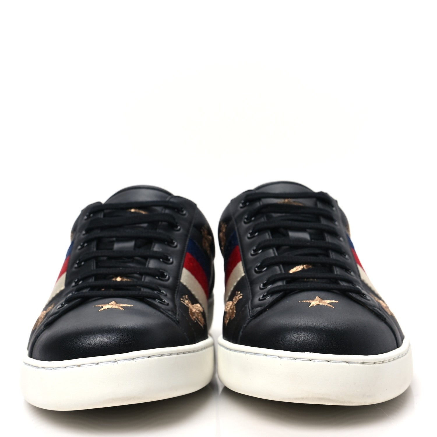 Gucci Calfskin Bee Star Embroidered Mens Sylvie Web Ace Sneakers 10 Black 4 of 16