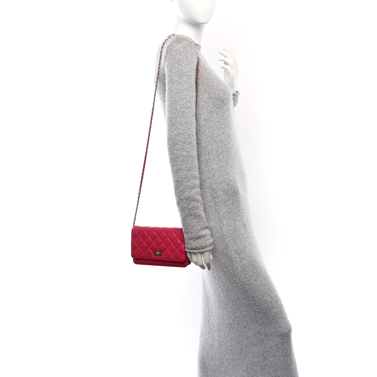 Chanel Caviar Quilted 2.55 Reissue Wallet On Chain WOC Dark Pink 2 of 11