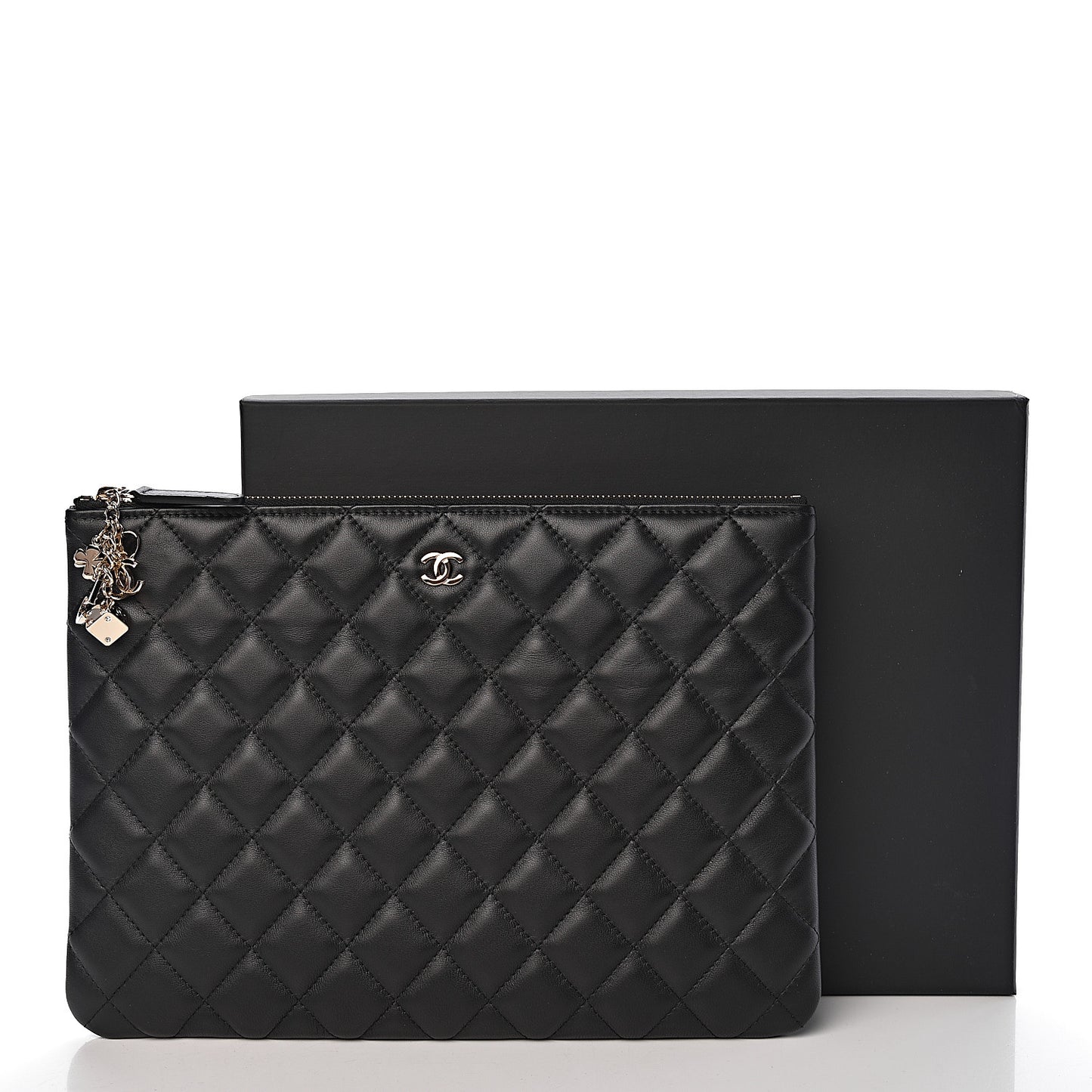 Lambskin Quilted Medium Casino Beauty CC Cosmetic Case Black