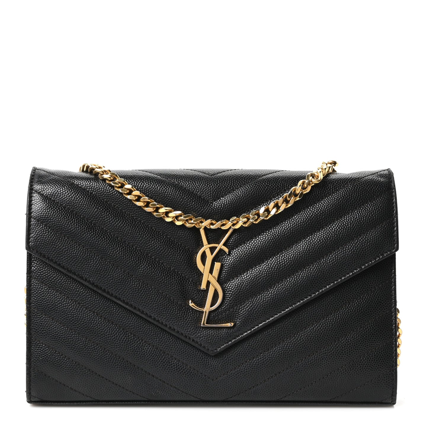 Grain De Poudre Matelasse Chevron Monogram Chain Wallet Black