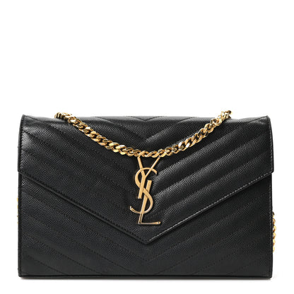 Saint Laurent Grain De Poudre Matelasse Chevron Monogram Chain Wallet Black 1 of 9