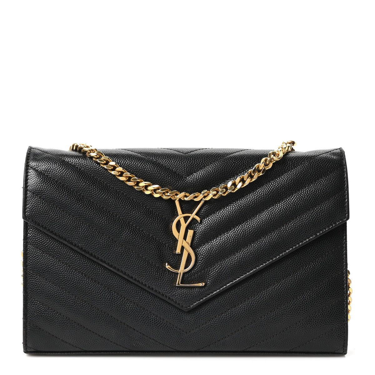 Saint Laurent Grain De Poudre Matelasse Chevron Monogram Chain Wallet Black 1 of 10