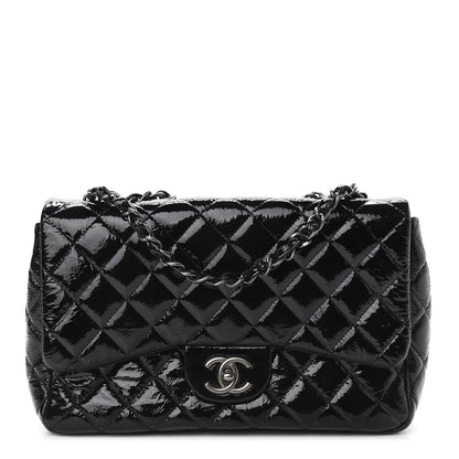 Chanel Crinkled Patent Quilted Jumbo Single Flap Black 1 of 9