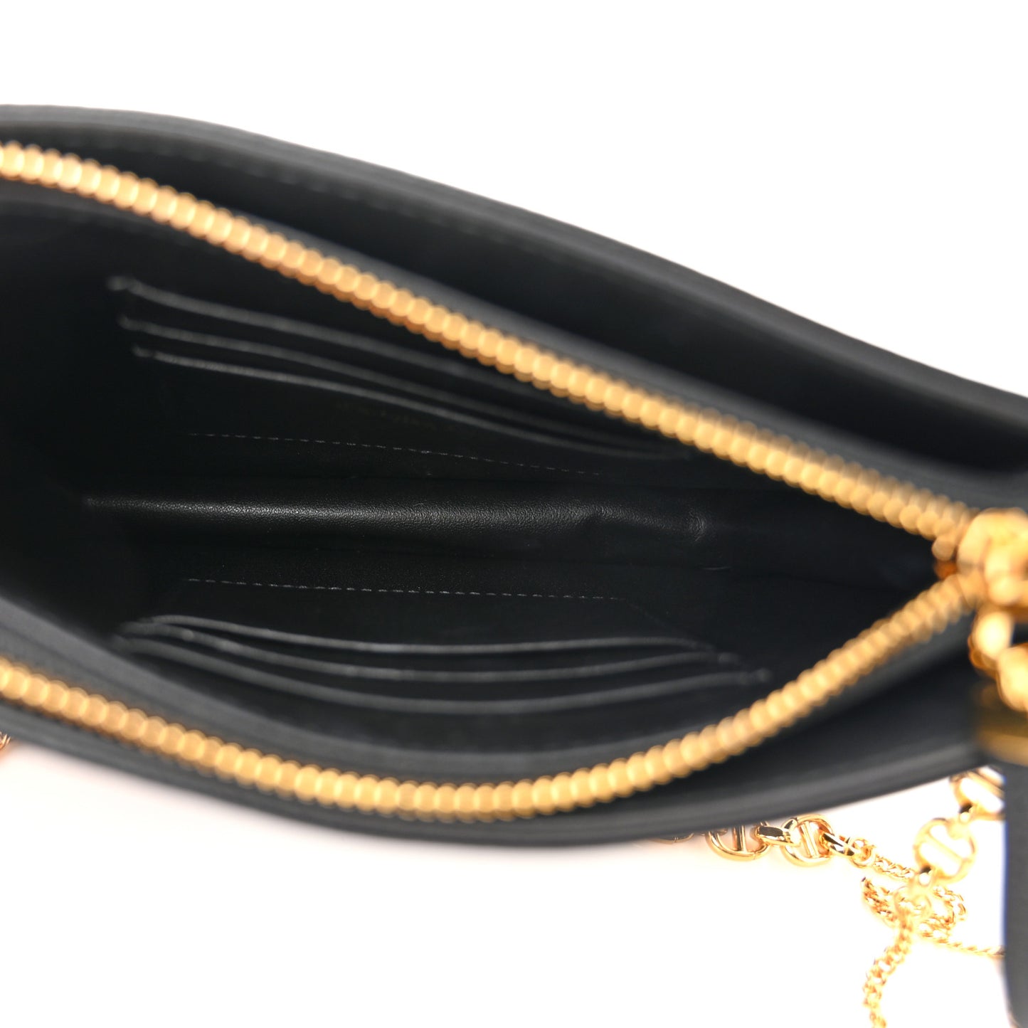 Calfskin Cannage Caro Zipped Pouch With Chain Black