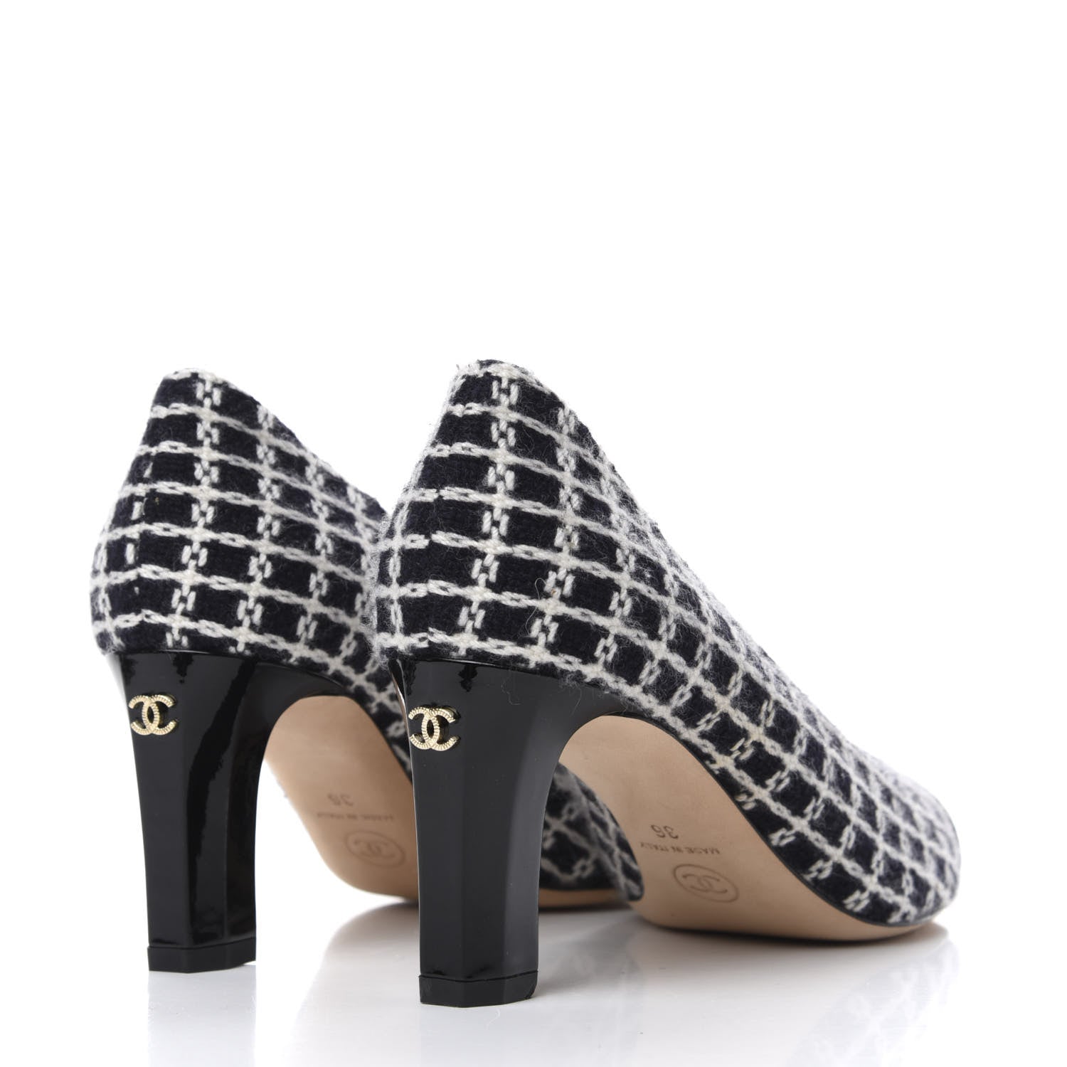 Chanel Tweed Patent Cap Toe CC Pumps 36 Black White 4 of 10