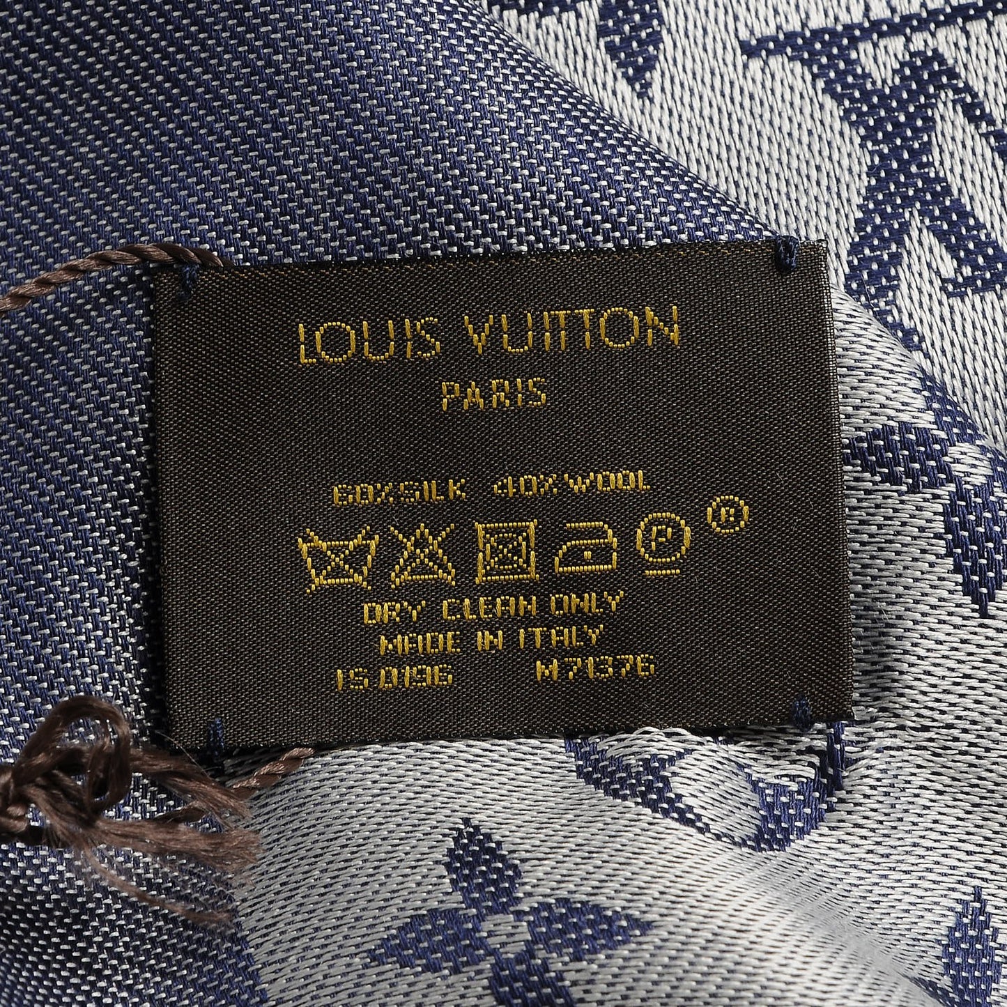 Wool Silk Monogram Denim Shawl Blue