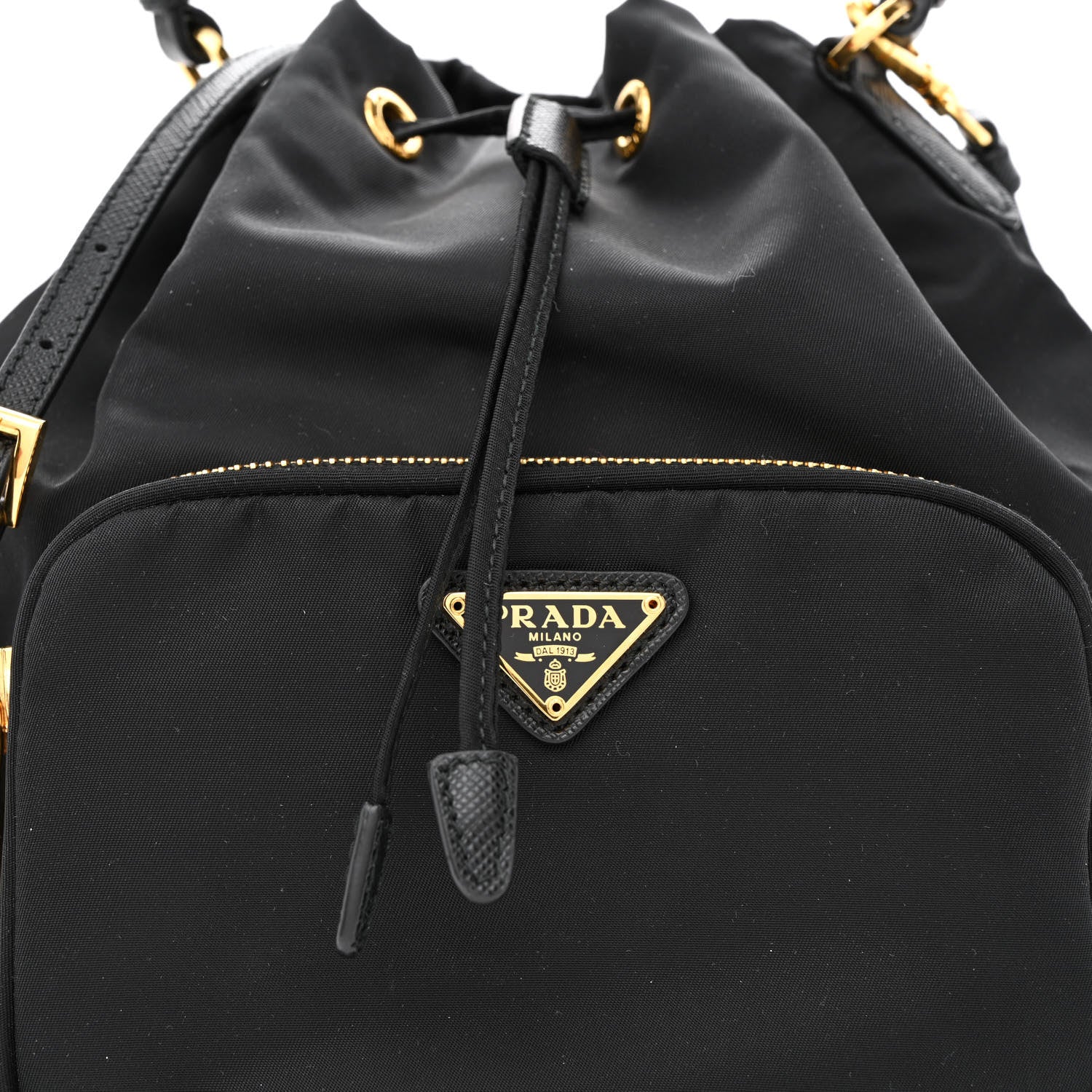 Prada Saffiano Tessuto Nylon Mini Bucket Crossbody Bag Black 8 of 10