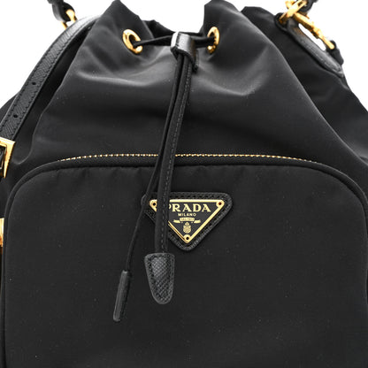 Prada Saffiano Tessuto Nylon Mini Bucket Crossbody Bag Black 8 of 10