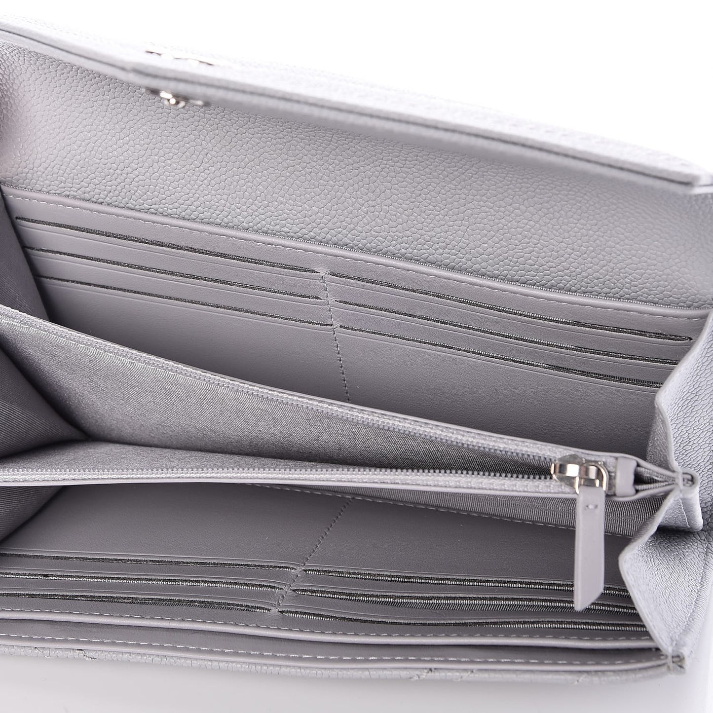 Caviar Chevron Quilted Large Gusset Flap Wallet Grey