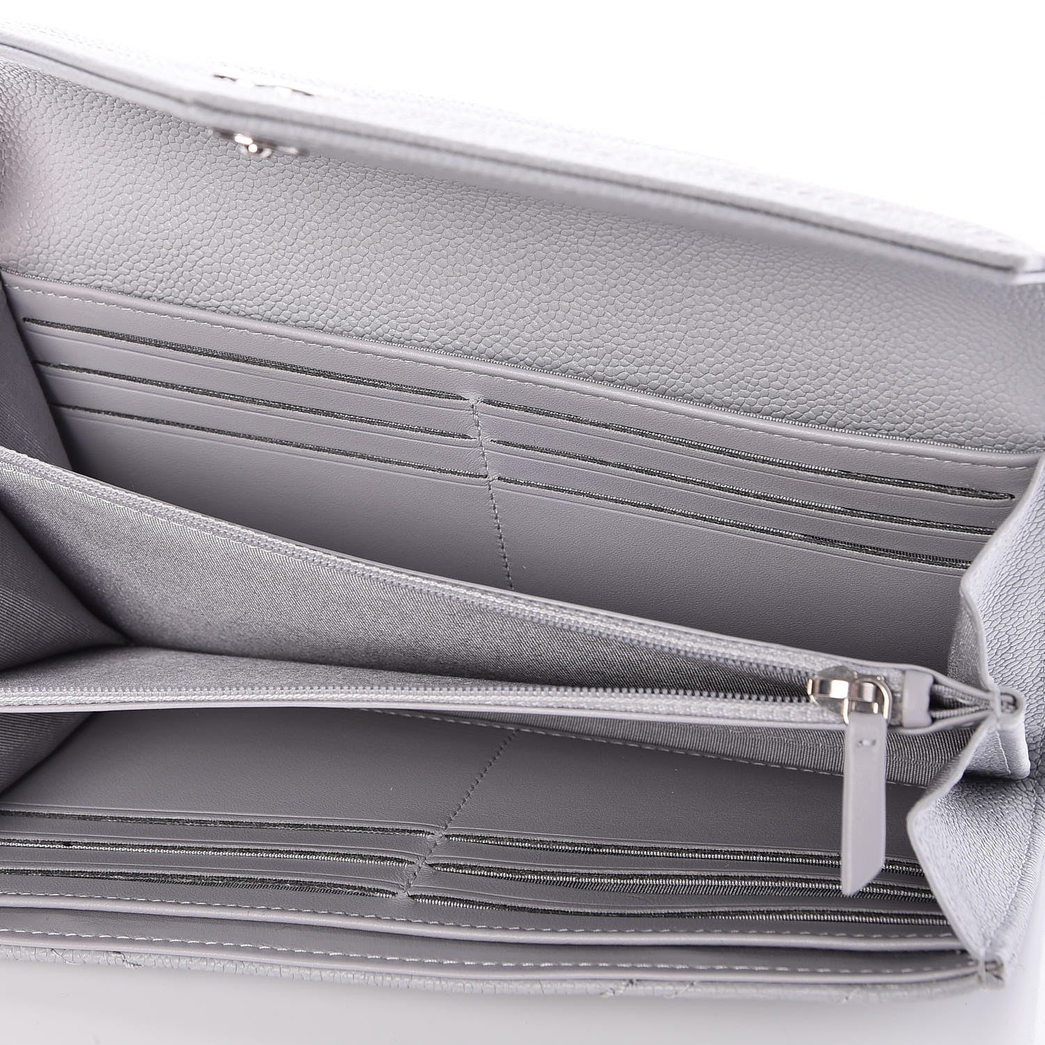 Chanel Caviar Chevron Quilted Large Gusset Flap Wallet Grey 5 of 9