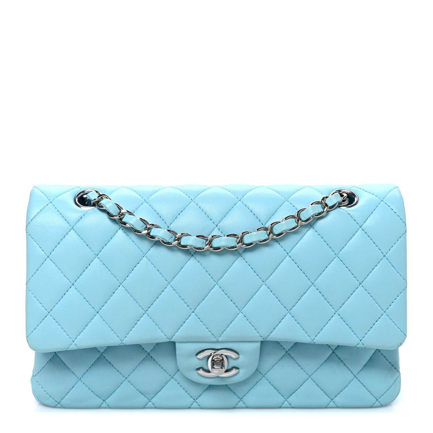 Chanel Lambskin Quilted Medium Double Flap Light Blue 1 of 10