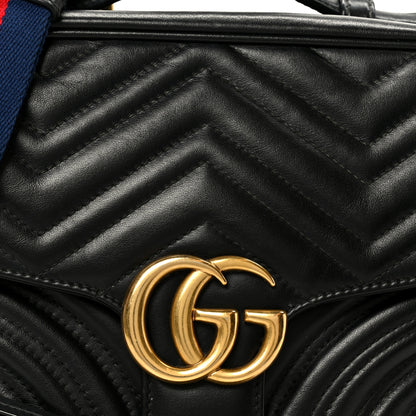 Gucci Calfskin Matelasse Sylvie Web Small GG Marmont Top Handle Shoulder Bag Black 9 of 11