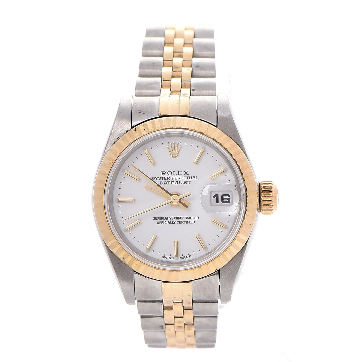 Stainless Steel 18K Yellow Gold 26mm Oyster Perpetual Datejust Watch White 79173