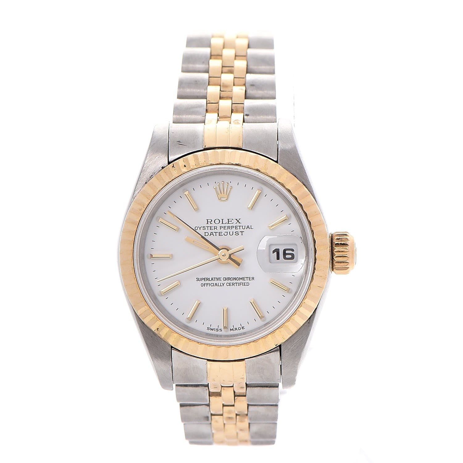 Rolex Stainless Steel 18K Yellow Gold 26mm Oyster Perpetual Datejust Watch White 79173 1 of 9