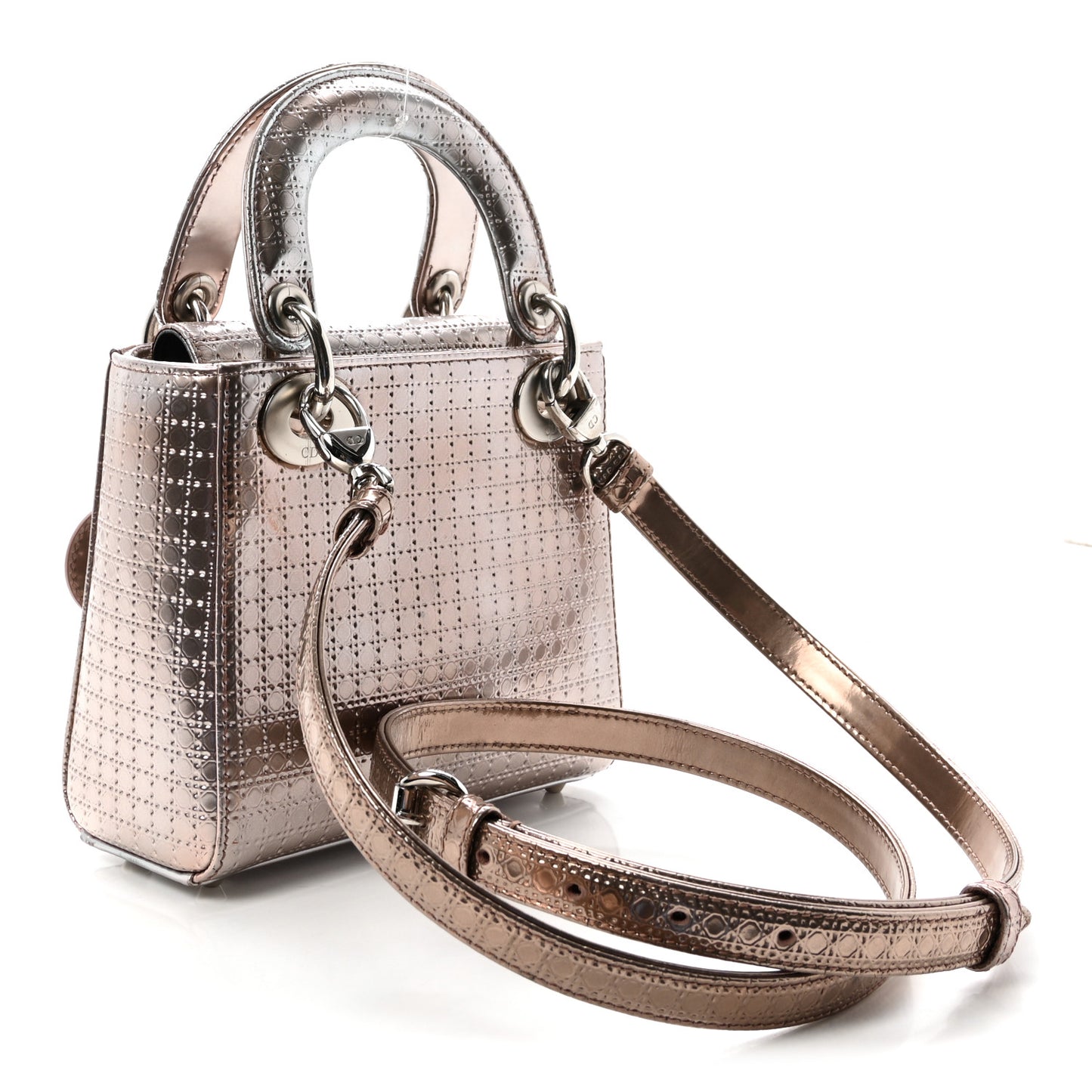 Metallic Patent Micro-Cannage Mini Lady Dior  Hyper Pink
