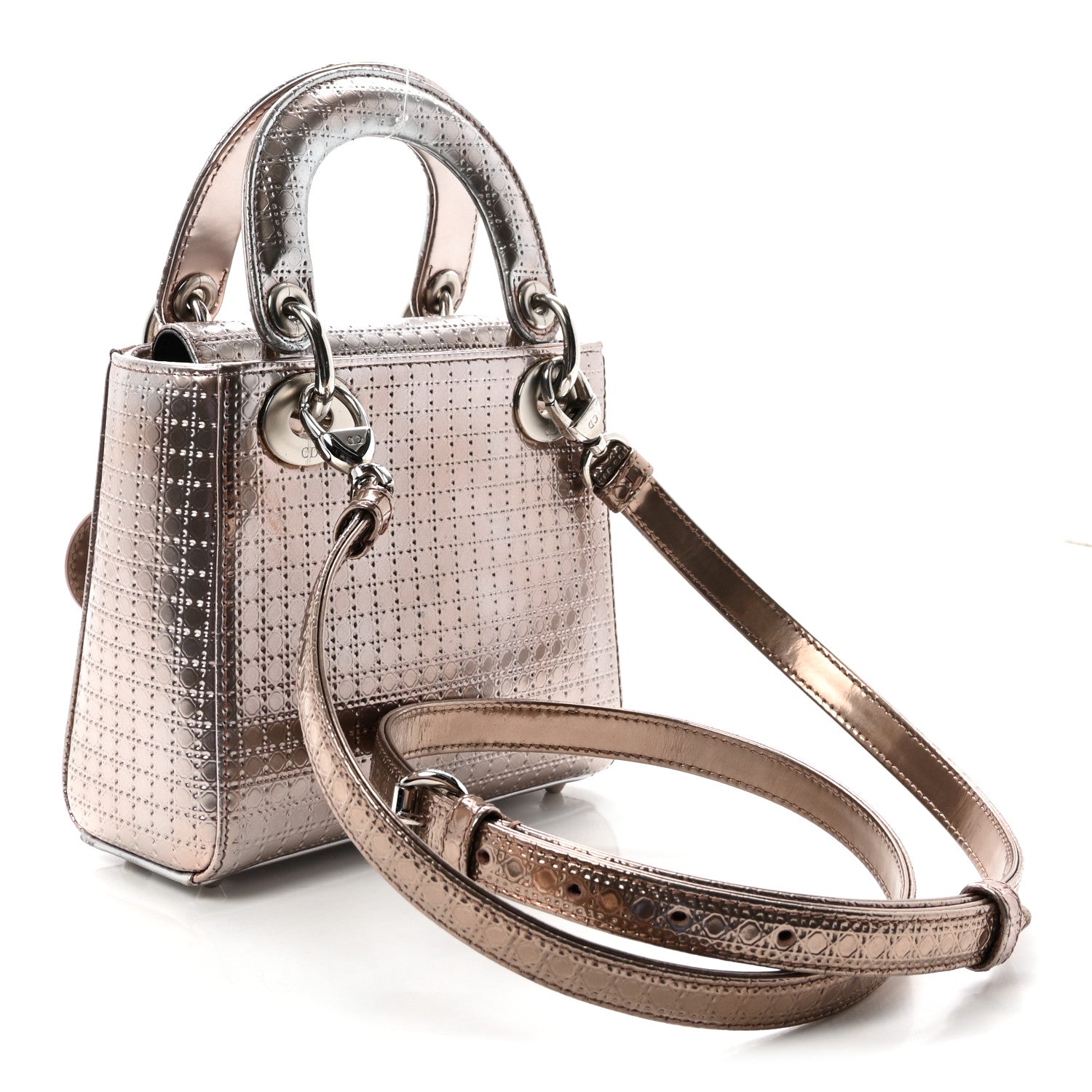 Christian Dior Metallic Patent Micro-Cannage Mini Lady Dior  Hyper Pink 3 of 9