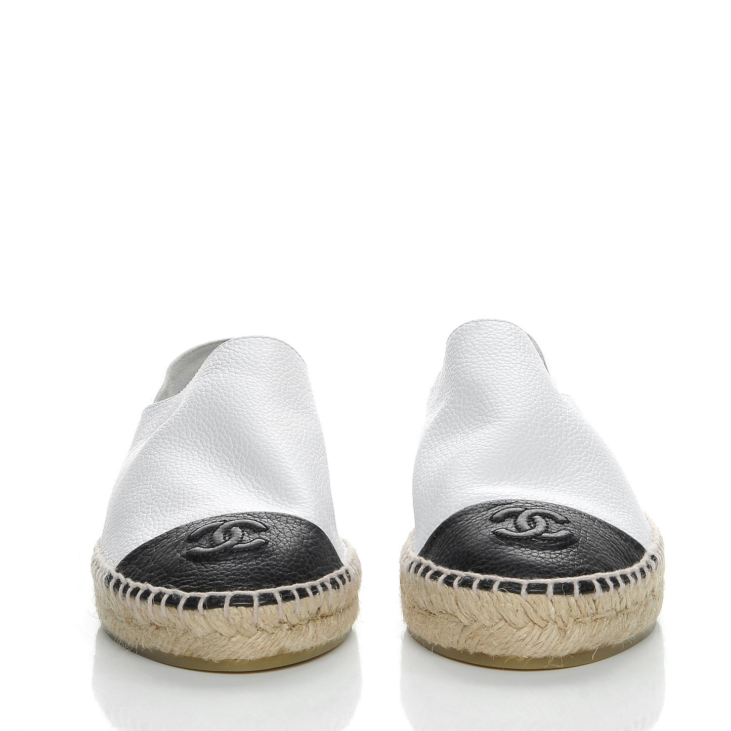 Grained Calfskin CC Espadrilles 39 White Black