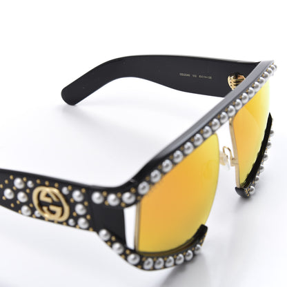 Gucci Acetate Pearl Rectangular Frame Sunglasses GG0234S Black Orange 6 of 7