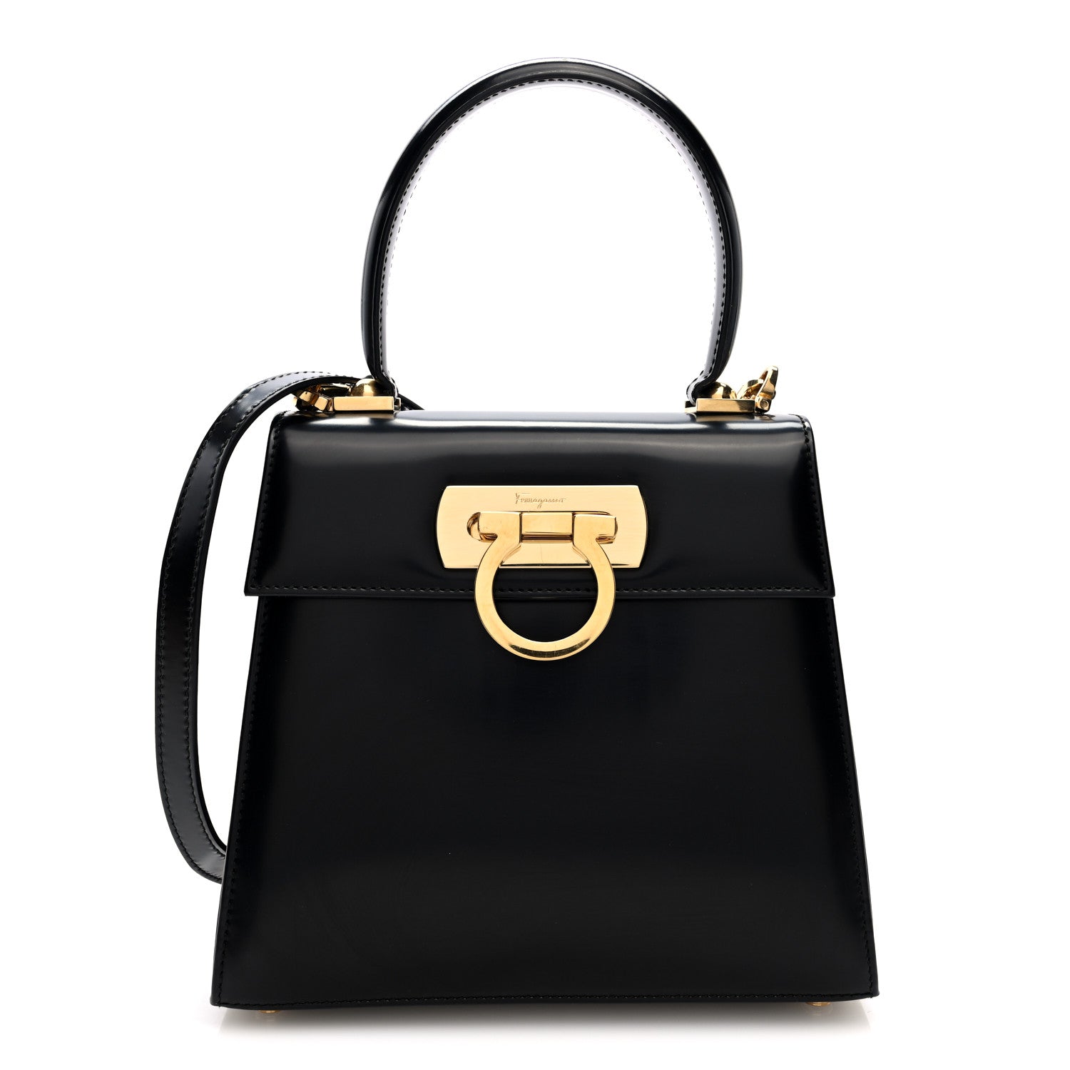 Salvatore Ferragamo Hammered Calfskin Small Iconic Top Handle Bag Black 1 of 9