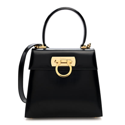 Salvatore Ferragamo Hammered Calfskin Small Iconic Top Handle Bag Black 1 of 9
