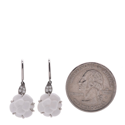 Chanel 18K White Gold Diamond White Agate Camellia Earrings 2 of 3