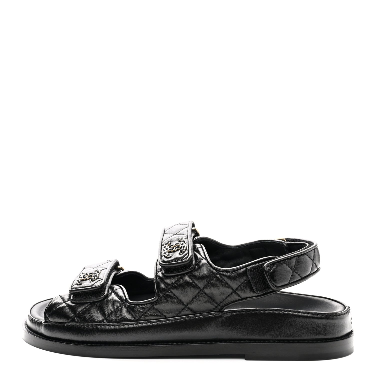 Chanel Lambskin Velcro Dad Sandals 37.5 Black 1 of 11