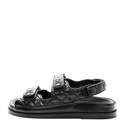 Chanel Lambskin Velcro Dad Sandals 37.5 Black 1 of 11