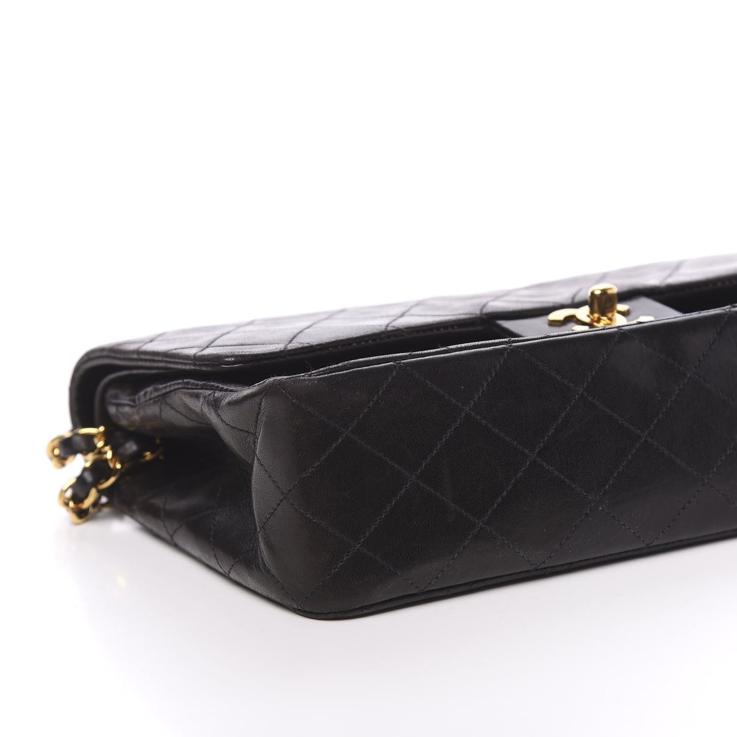 Lambskin Quilted Medium Double Flap Black