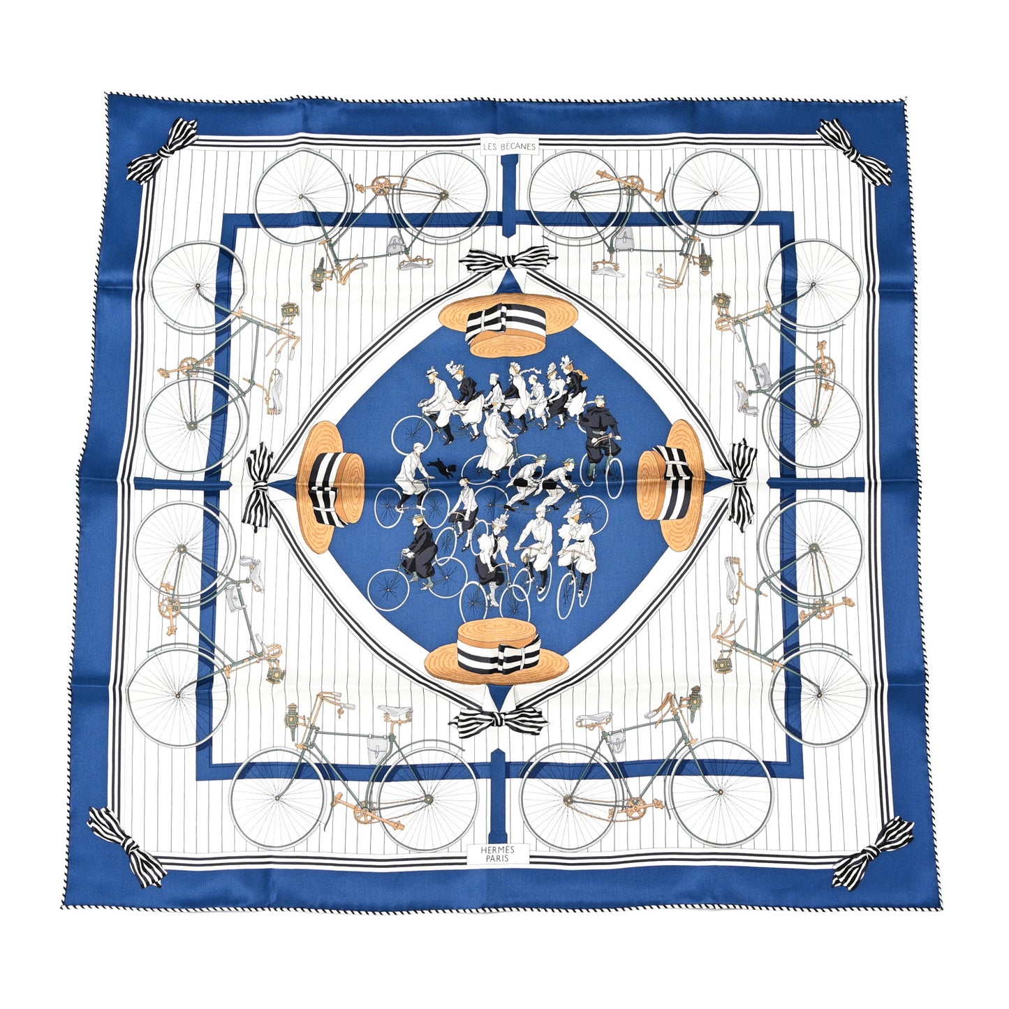 Silk Vintage Les Becanes Scarf 70 Marine Clair White