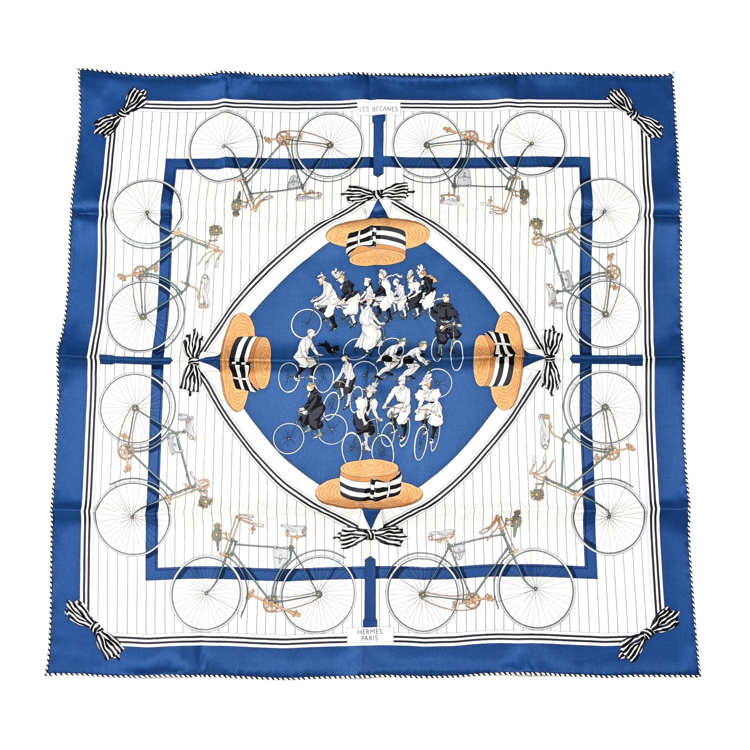 Hermes Silk Vintage Les Becanes Scarf 70 Marine Clair White 1 of 5