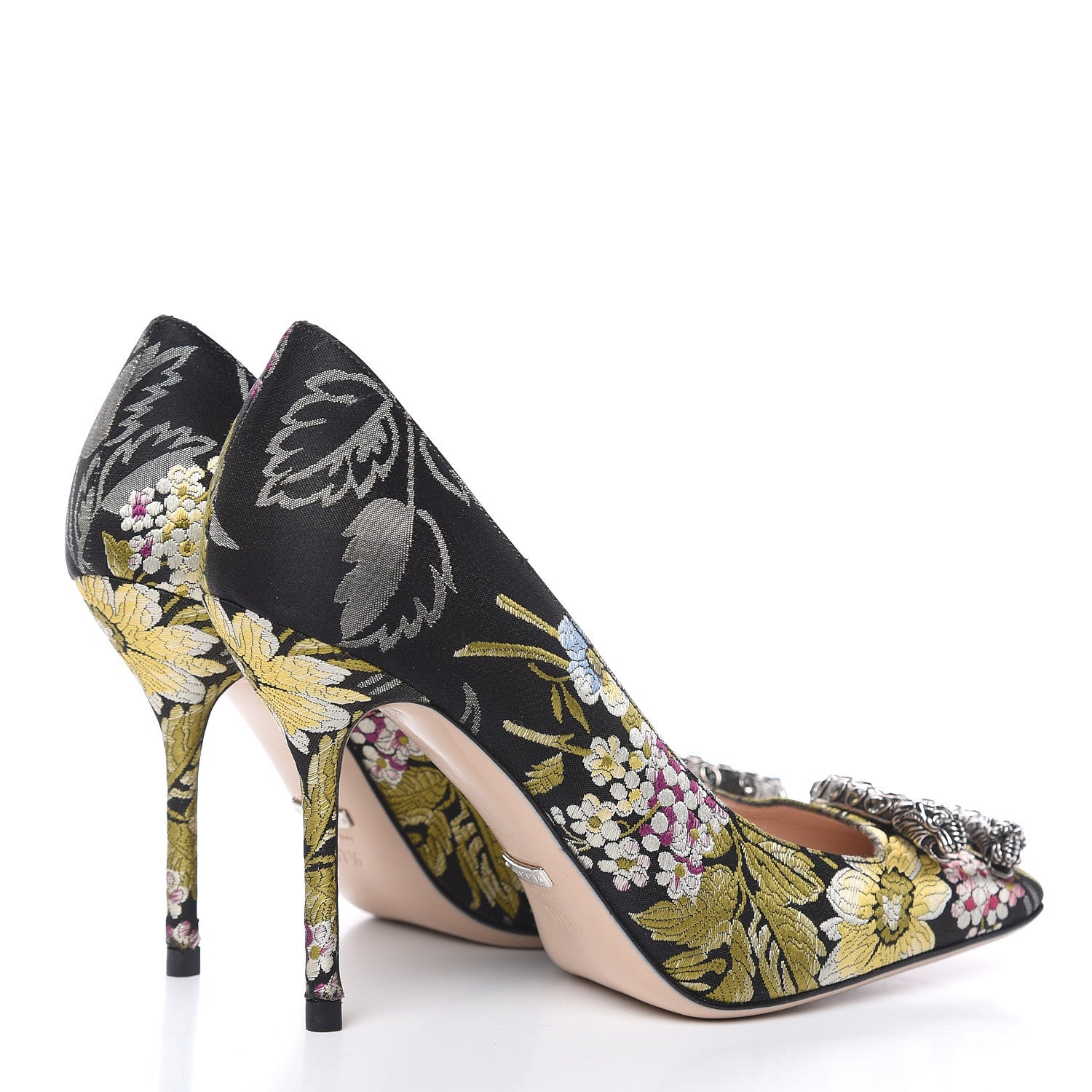 Gucci Jacquard Romantic Bouquet Dionysus High Heel Pumps 37.5 Black Multicolor 4 of 12