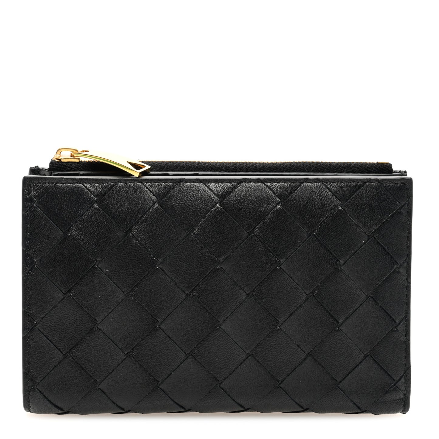 Nappa Intrecciato Medium Bi-Fold Zip Wallet Black