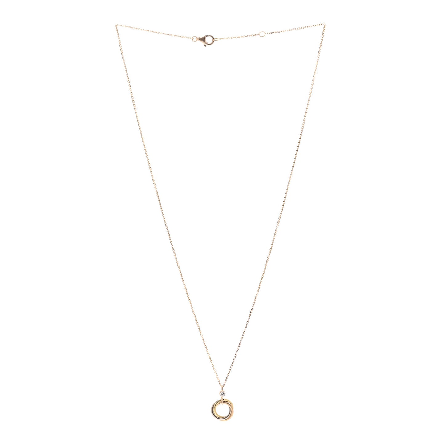 18K Pink Yellow White Gold Diamond Trinity Pendant Necklace