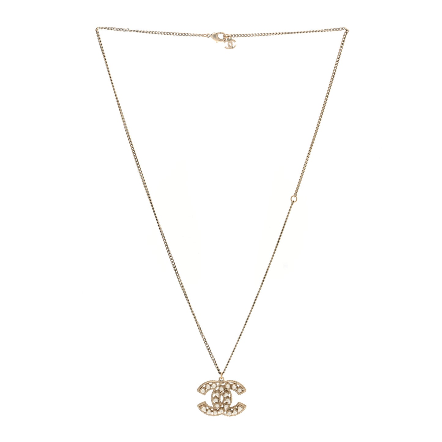 Pearl CC Pendant Necklace Gold