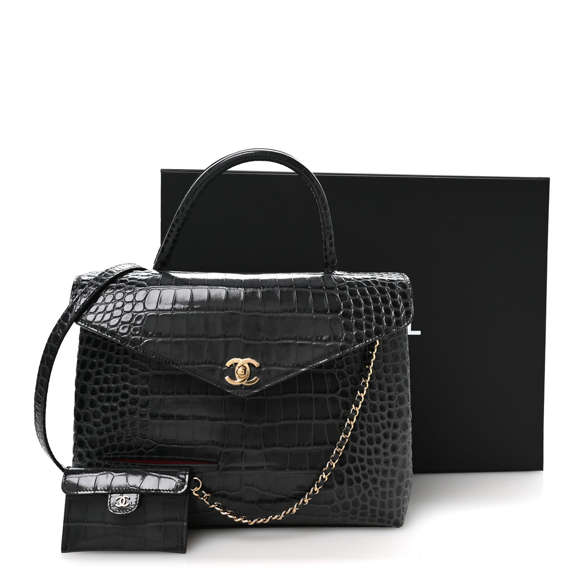 Chanel Calfskin Crocodile Embossed Fifth Avenue Maxi Flap Top Handle Bag Dark Grey 12 of 12
