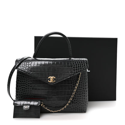 Chanel Calfskin Crocodile Embossed Fifth Avenue Maxi Flap Top Handle Bag Dark Grey 12 of 12