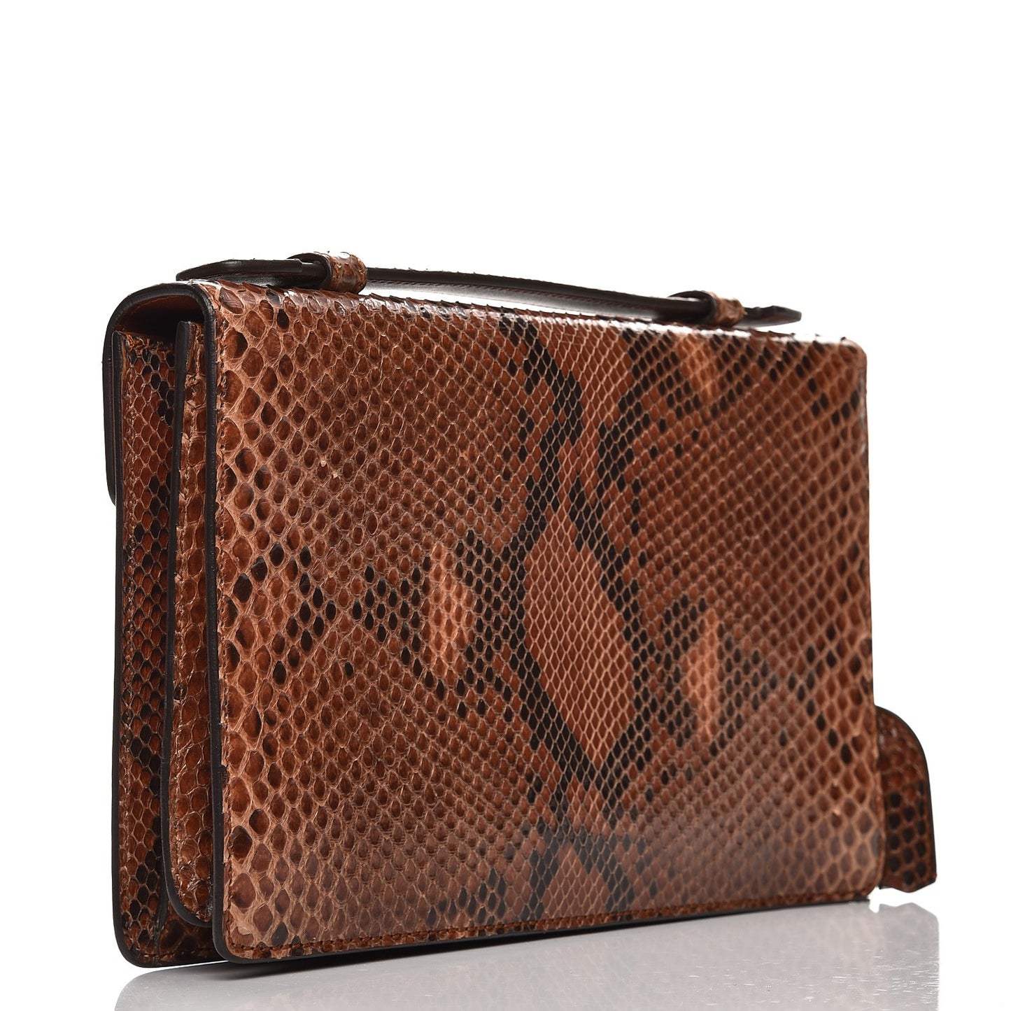 Python Small Lady Lock Briefcase Clutch Brown