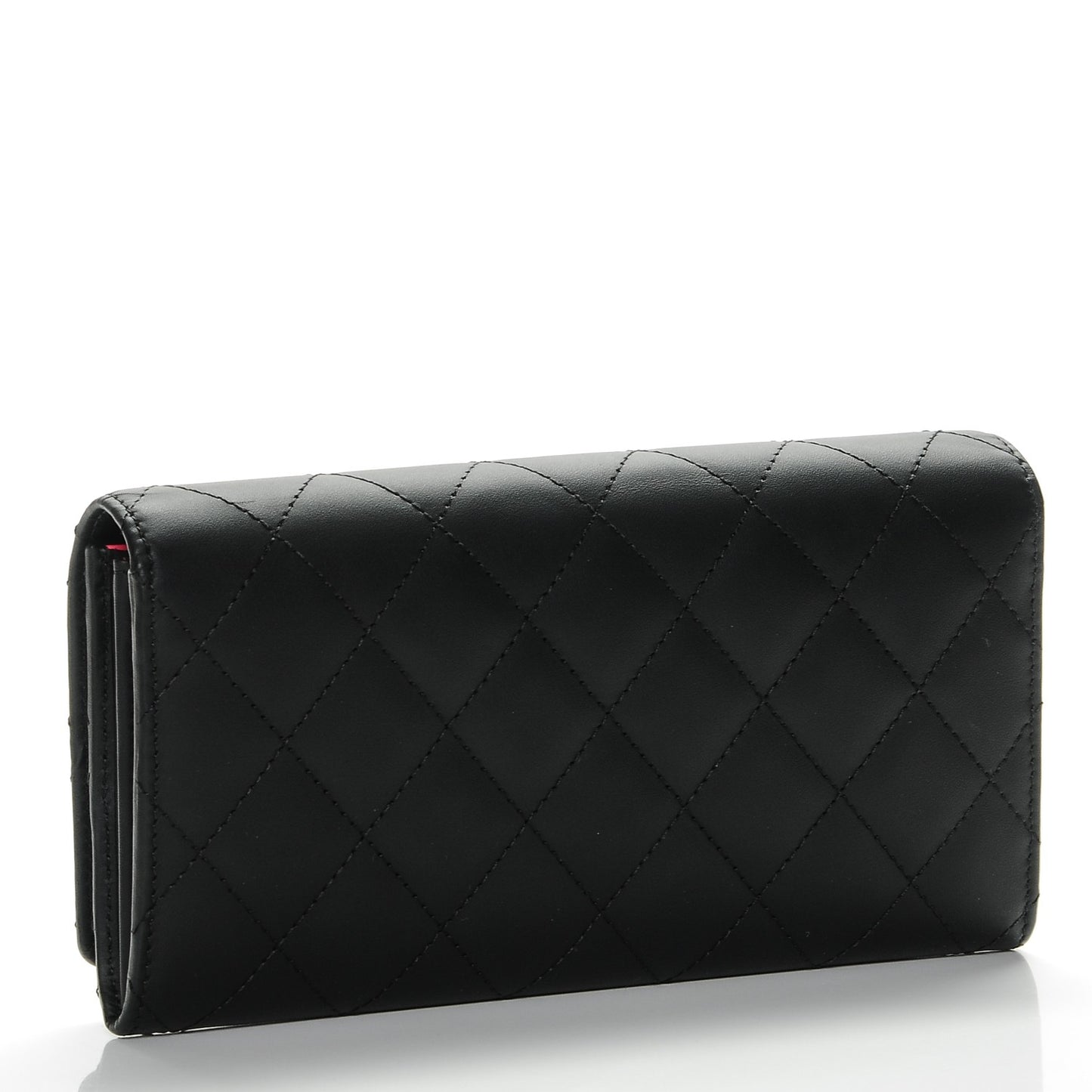 Calfskin Quilted Cambon Flap Wallet Black