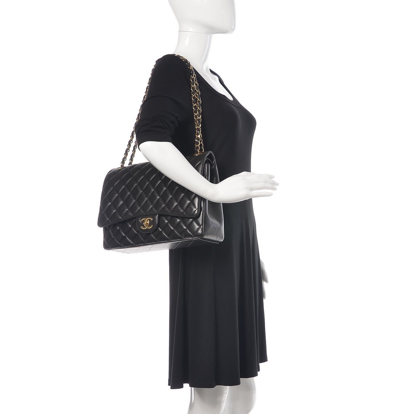 Lambskin Quilted Maxi Double Flap Black