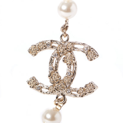 Chanel Pearl Crystal CC Camellia Short Necklace Gold 3 of 6