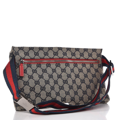 Gucci GG Monogram Web Double Pocket Belt Bag Navy Red 3 of 8