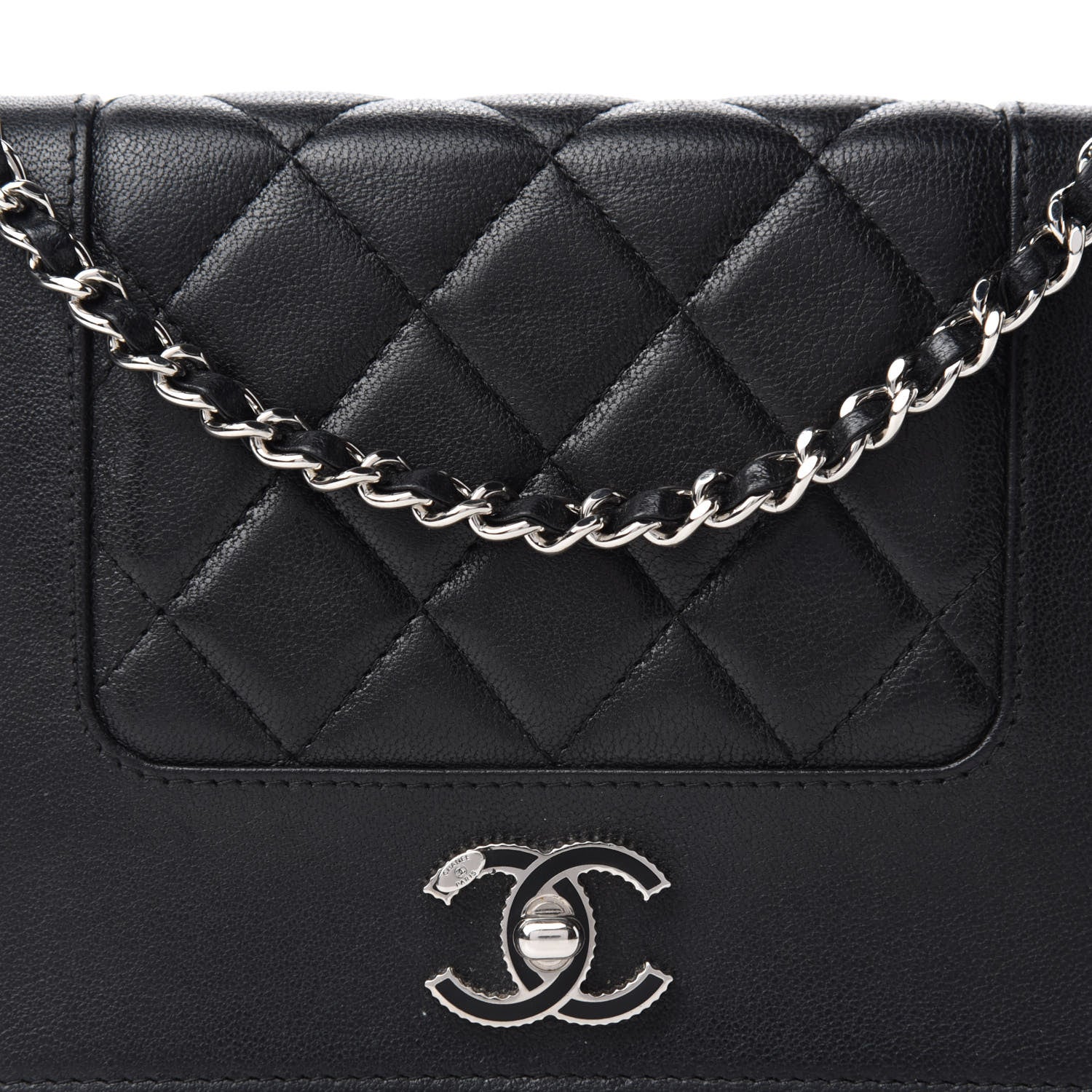 Chanel Sheepskin Quilted Mademoiselle Vintage Wallet On Chain WOC Black 13 of 14