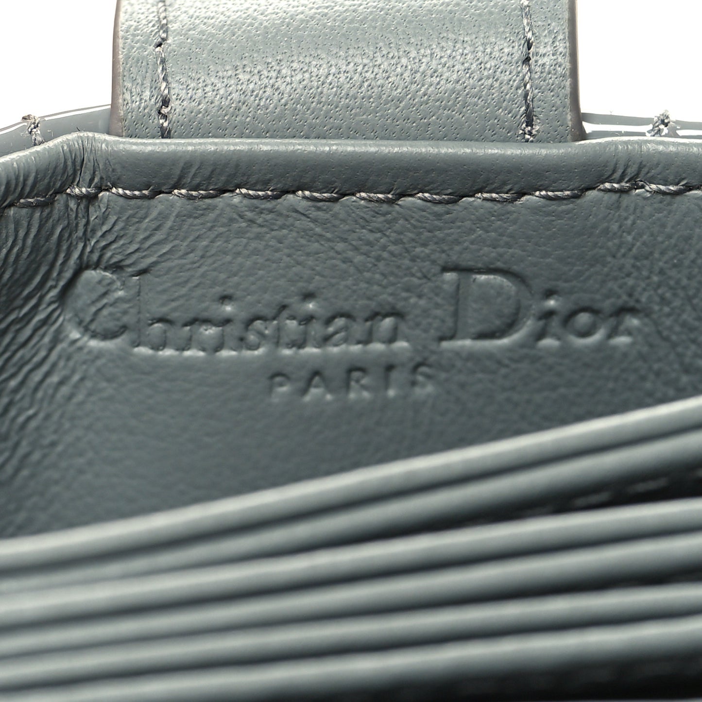 Patent Cannage Lady Dior 5 Gusset Card Holder Grey Stone